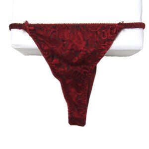 Frederick's of Hollywood S New w/ Tags NWT Red Velvet Burnout Thong Panties
